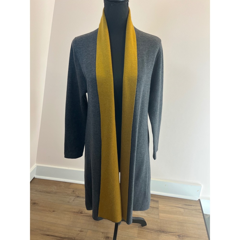 Maxsport Gray Mustard Yellow Colorblock Open Front Duster Cardigan Size M